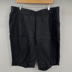 Eileen Fisher Linen Shorts Womens XL Black Organic Elastic Waist Pockets S16RI